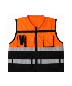 CHALECO DE LUJO NARANJA / NEGRO C/ ZIPPER CON 5 BOLSAS